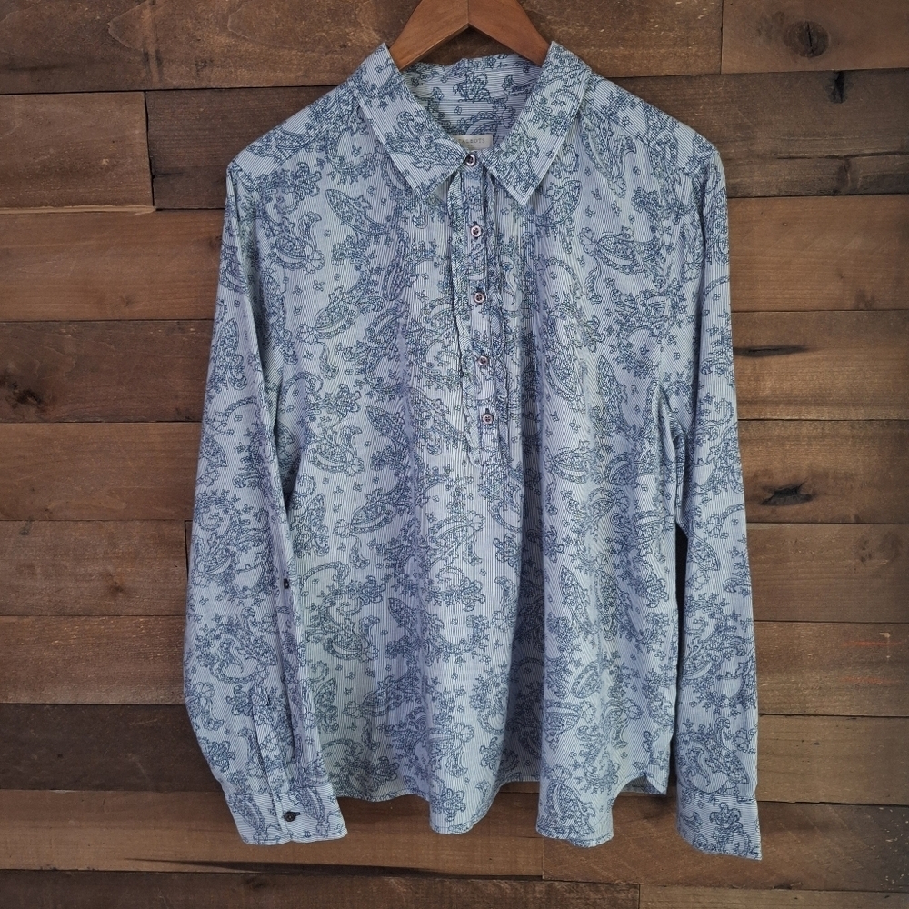 Talbots Blue Paisley Popover Tunic Blouse  Sz XL